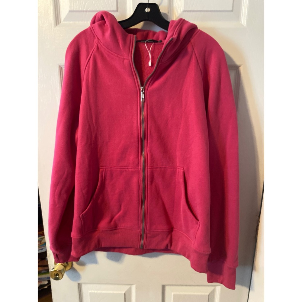 Trendy Queen Womens Hot Pink Full Zip Hoodie Fleece Oversized Sweatshirt XL
